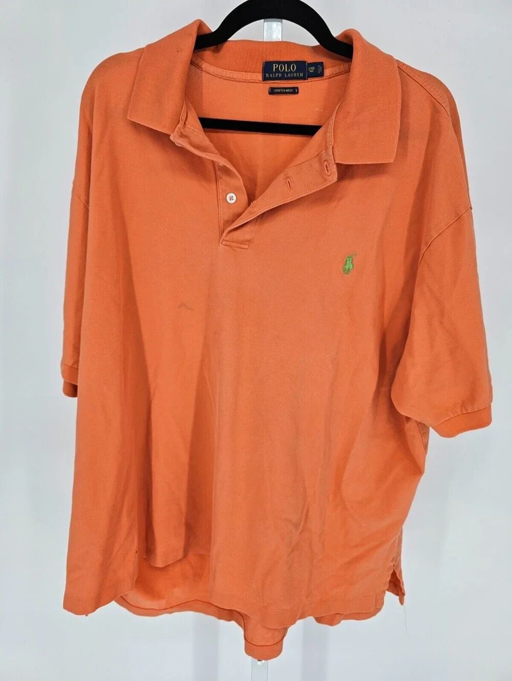 Polo by Ralph Lauren Mens Sz 2XB Short Sleeve Polo Shirt Orange Stretch Mesh